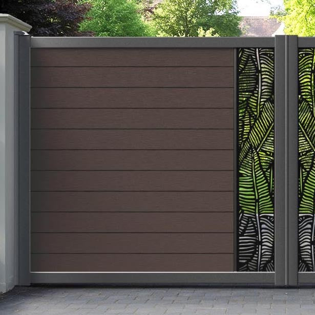 Fusion Feather Straight Top Driveway Gate - Mid Brown - Middle Screen