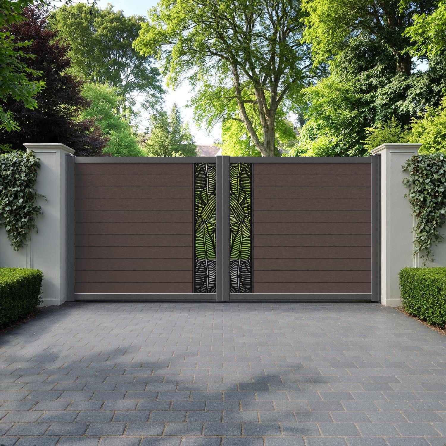 Fusion Feather Straight Top Driveway Gate - Mid Brown - Middle Screen