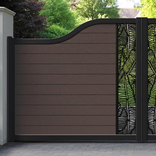 Fusion Feather Curved Top Driveway Gate - Mid Brown - Middle Screen