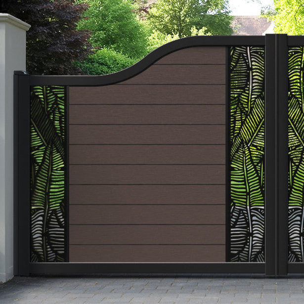 Fusion Feather Curved Top Driveway Gate - Mid Brown - Middle & End Screen