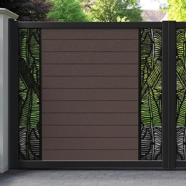 Fusion Feather Straight Top Driveway Gate - Mid Brown - Middle & End Screen