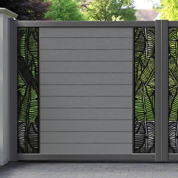 Fusion Feather Straight Top Driveway Gate - Mid Grey - Middle & End Screen