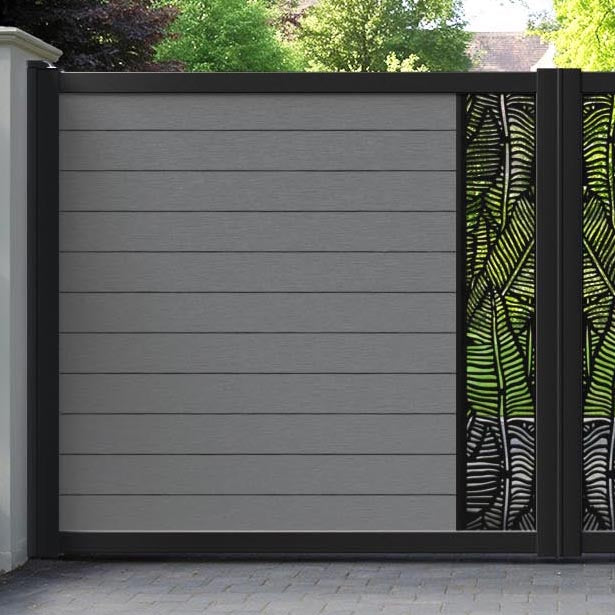 Fusion Feather Straight Top Driveway Gate - Mid Grey - Middle Screen