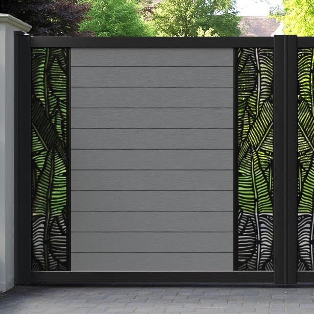 Fusion Feather Straight Top Driveway Gate - Mid Grey - Middle & End Screen