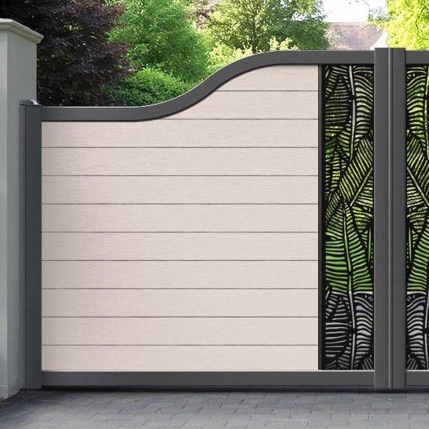 Fusion Feather Curved Top Driveway Gate - Mid Stone - Middle Screen