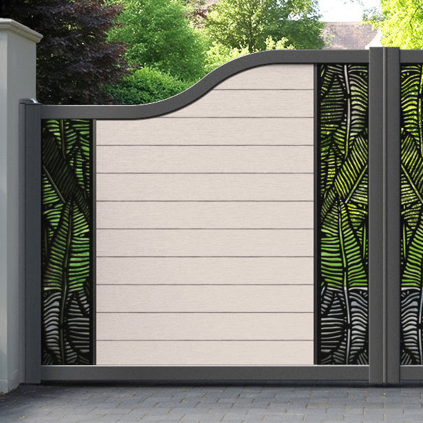 Fusion Feather Curved Top Driveway Gate - Mid Stone - Middle & End Screen