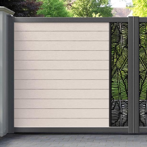 Fusion Feather Straight Top Driveway Gate - Mid Stone - Middle Screen
