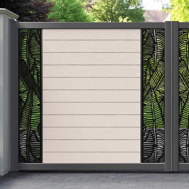 Fusion Feather Straight Top Driveway Gate - Mid Stone - Middle & End Screen