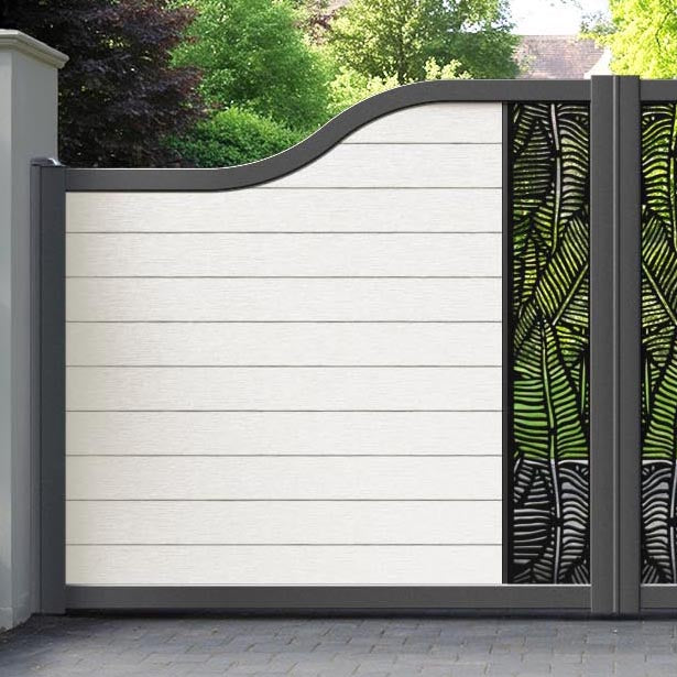 Fusion Feather Curved Top Driveway Gate - Light Stone - Middle Screen