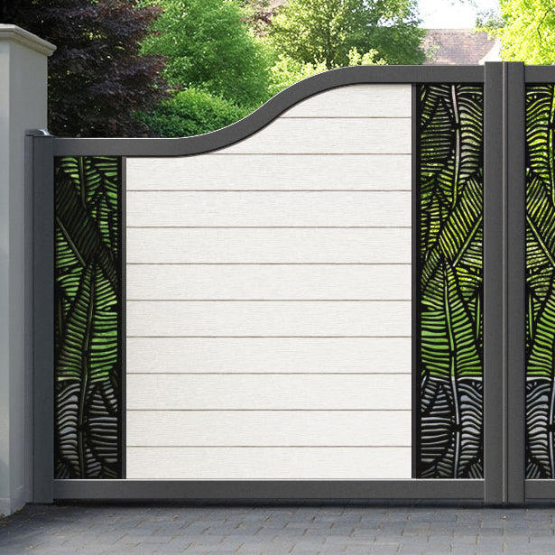 Fusion Feather Curved Top Driveway Gate - Light Stone - Middle & End Screen