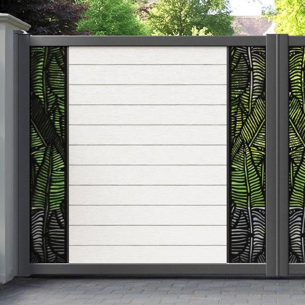 Fusion Feather Straight Top Driveway Gate - Light Stone - Middle & End Screen