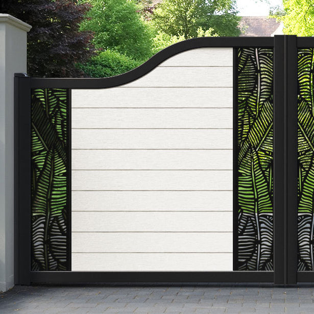 Fusion Feather Curved Top Driveway Gate - Light Stone - Middle & End Screen