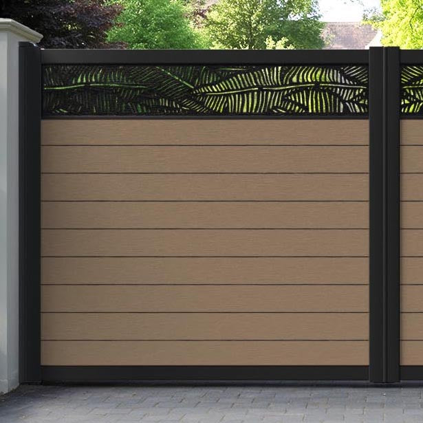 Fusion Feather Straight Top Driveway Gate - Teak - Top Screen