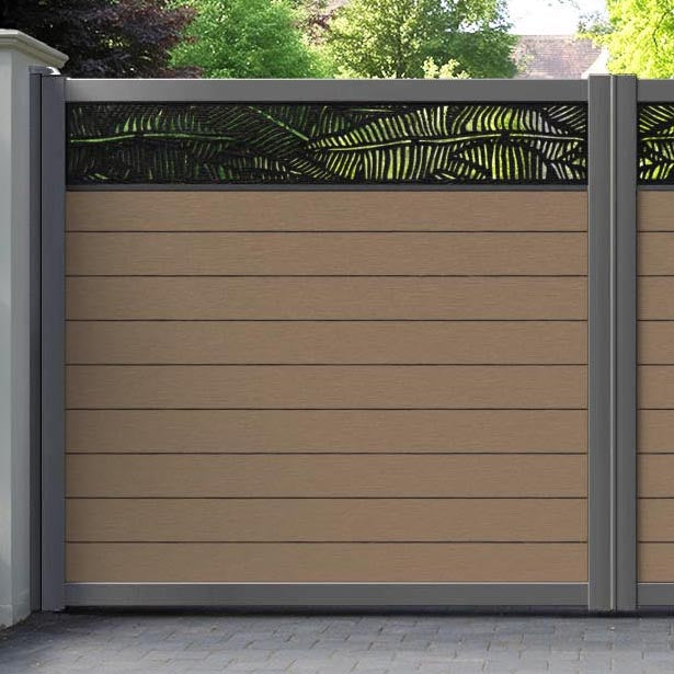 Fusion Feather Straight Top Driveway Gate - Teak - Top Screen
