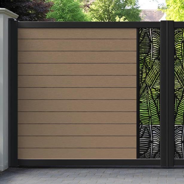 Fusion Feather Straight Top Driveway Gate - Teak - Middle Screen