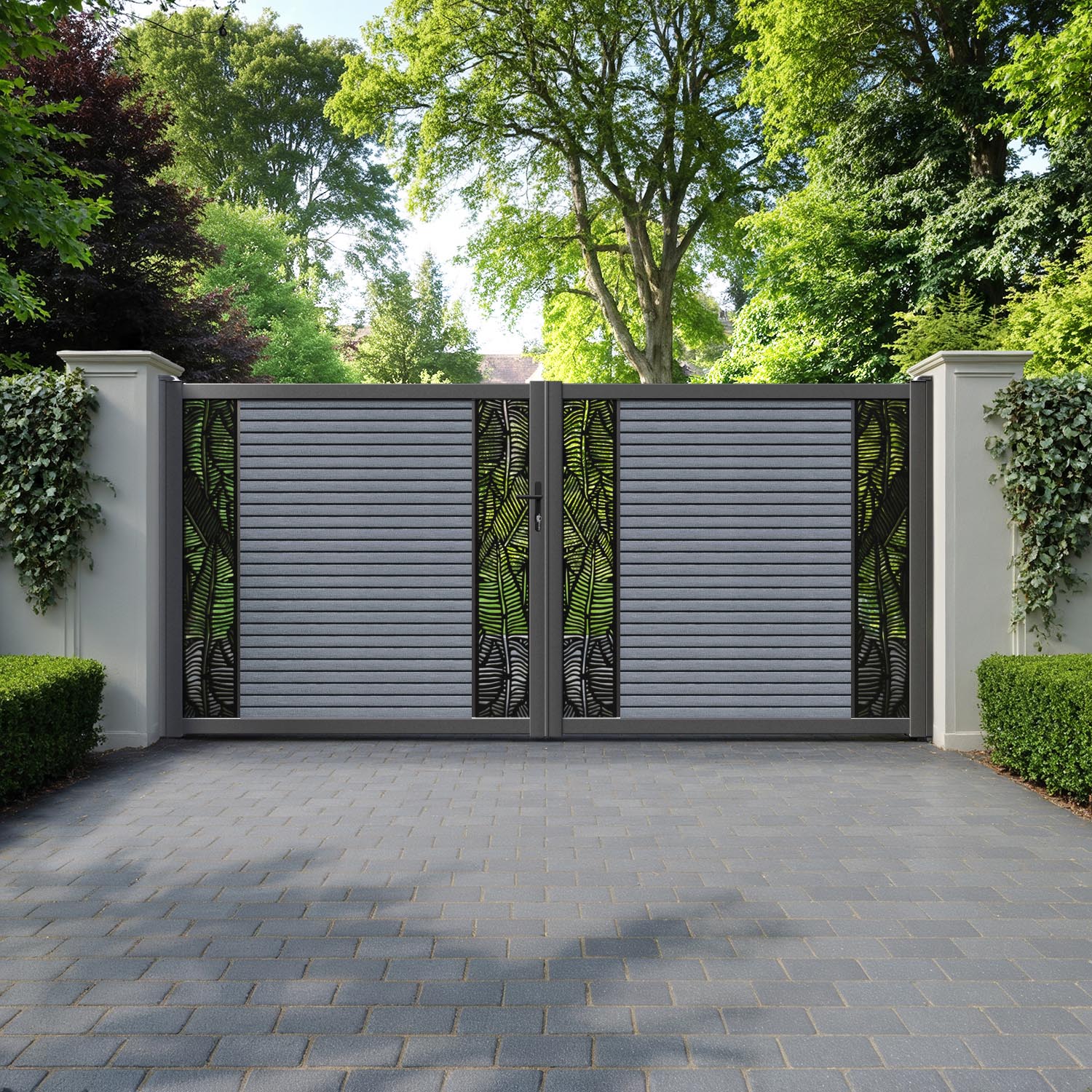 Hudson Feather Straight Top Driveway Gate - Anthracite - Middle & End Screen