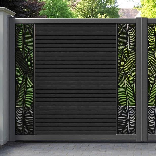 Hudson Feather Straight Top Driveway Gate - Black - Middle & End Screen