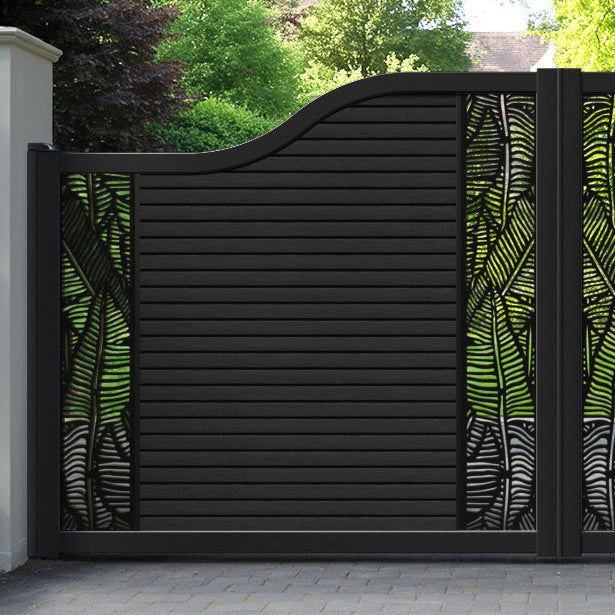 Hudson Feather Curved Top Driveway Gate - Black - Middle & End Screen