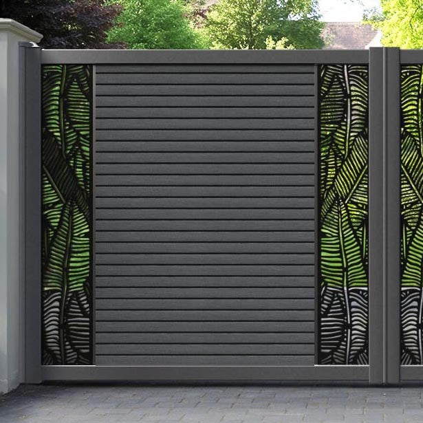 Hudson Feather Straight Top Driveway Gate - Dark Grey - Middle & End Screen
