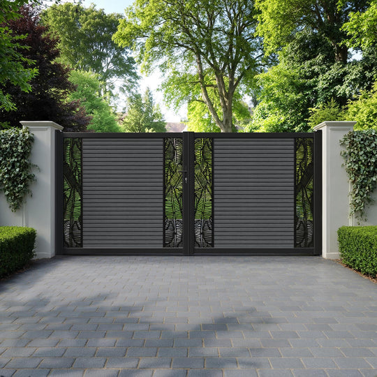 Hudson Feather Straight Top Driveway Gate - Dark Grey - Middle & End Screen