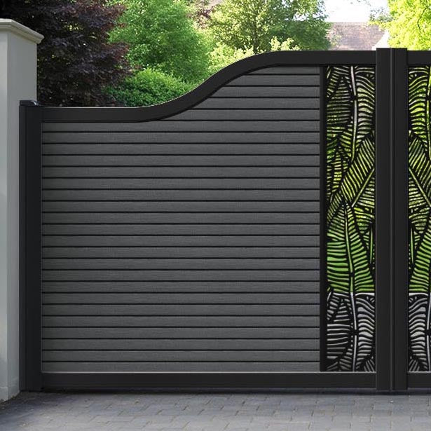 Hudson Feather Curved Top Driveway Gate - Dark Grey - Middle Screen