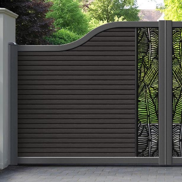 Hudson Feather Curved Top Driveway Gate - Dark Oak - Middle Screen