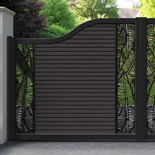 Hudson Feather Curved Top Driveway Gate - Dark Oak - Middle & End Screen