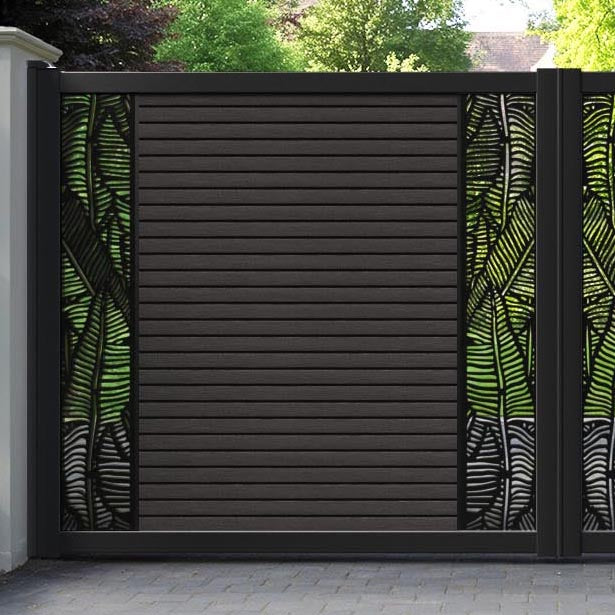 Hudson Feather Straight Top Driveway Gate - Dark Oak - Middle & End Screen