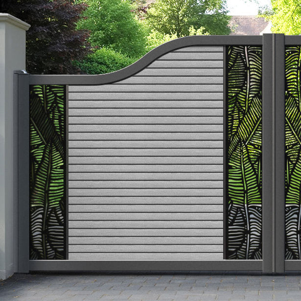 Hudson Feather Curved Top Driveway Gate - Light Grey - Middle & End Screen