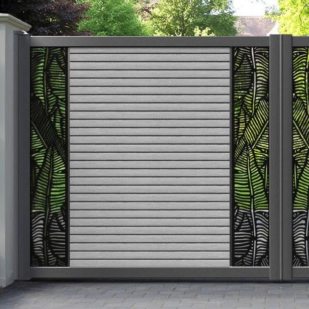 Hudson Feather Straight Top Driveway Gate - Light Grey - Middle & End Screen