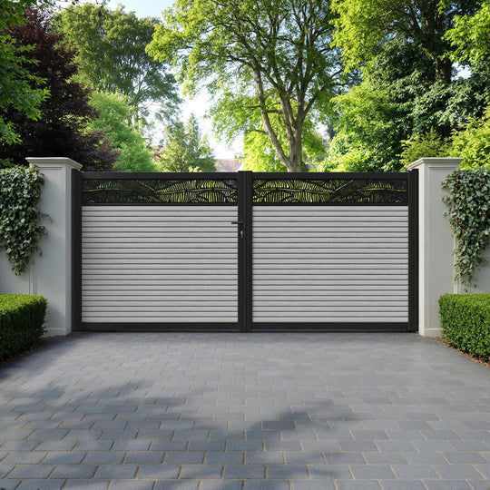 Hudson Feather Straight Top Driveway Gate - Light Grey - Top Screen