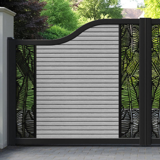 Hudson Feather Curved Top Driveway Gate - Light Grey - Middle & End Screen