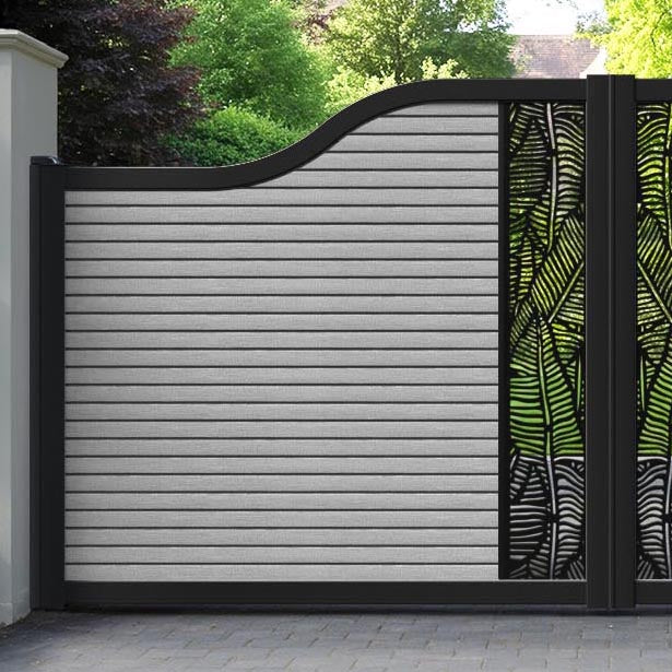 Hudson Feather Curved Top Driveway Gate - Light Grey - Middle Screen