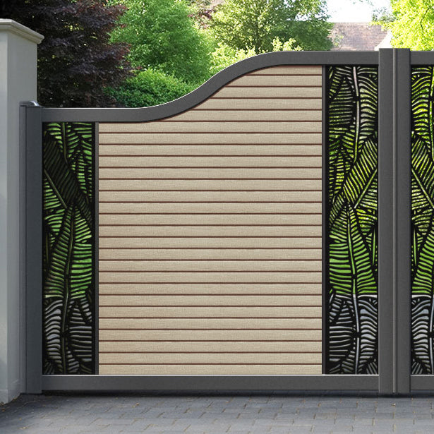 Hudson Feather Curved Top Driveway Gate - Light Oak- Middle & End Screen