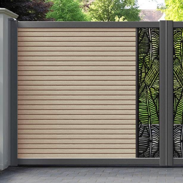 Hudson Feather Straight Top Driveway Gate - Light Oak - Middle Screen