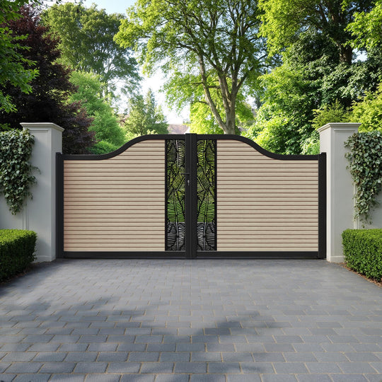 Hudson Feather Curved Top Driveway Gate - Light Oak - Middle Screen