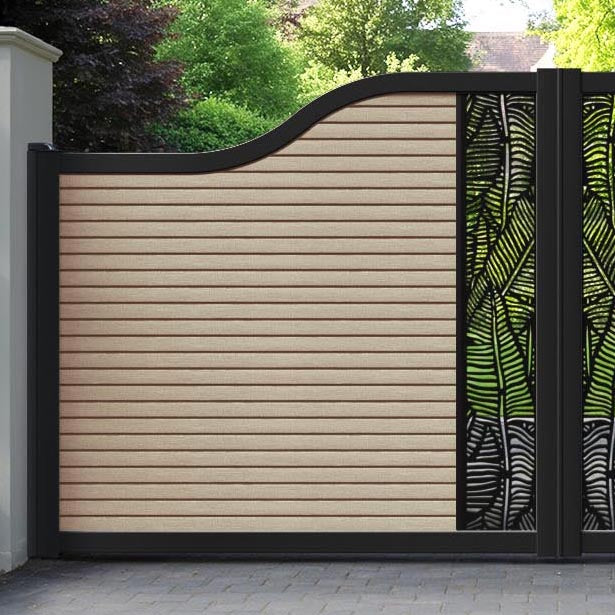 Hudson Feather Curved Top Driveway Gate - Light Oak - Middle Screen