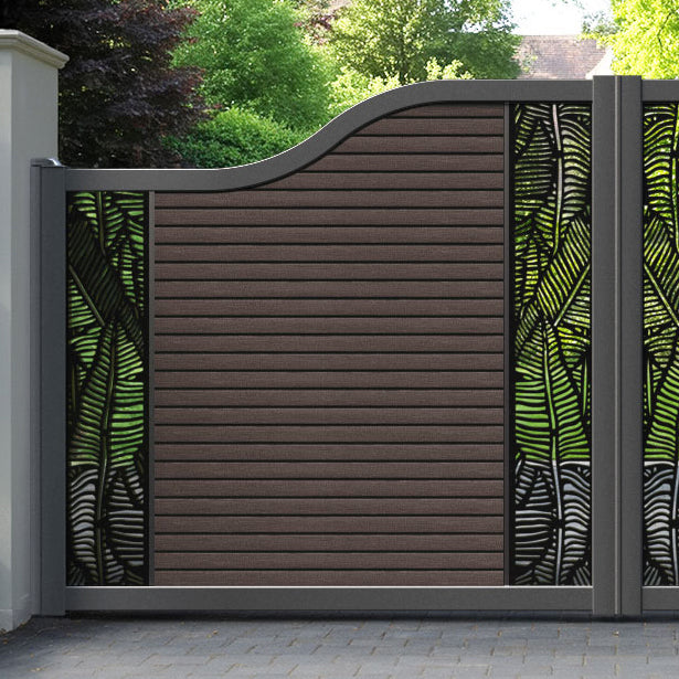 Hudson Feather Curved Top Driveway Gate - Mid Brown - Middle & End Screen