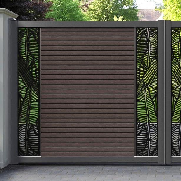 Hudson Feather Straight Top Driveway Gate - Mid Brown - Middle & End Screen