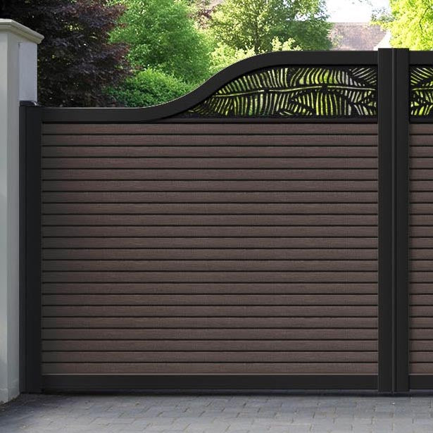 Hudson Feather Curved Top Driveway Gate - Mid Brown - Top Screen