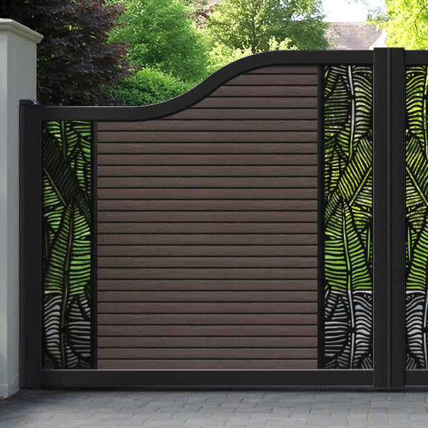 Hudson Feather Curved Top Driveway Gate - Mid Brown - Middle & End Screen