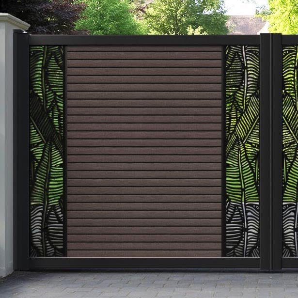 Hudson Feather Straight Top Driveway Gate - Mid Brown - Middle & End Screen