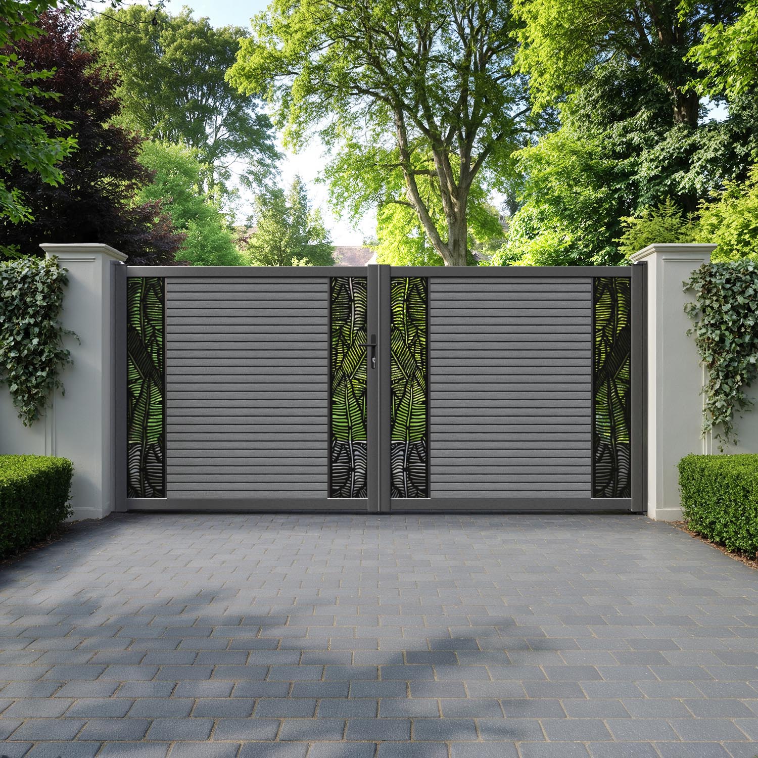 Hudson Feather Straight Top Driveway Gate - Mid Grey - Middle & End Screen