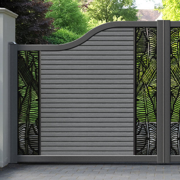 Hudson Feather Curved Top Driveway Gate - Mid Grey - Middle & End Screen