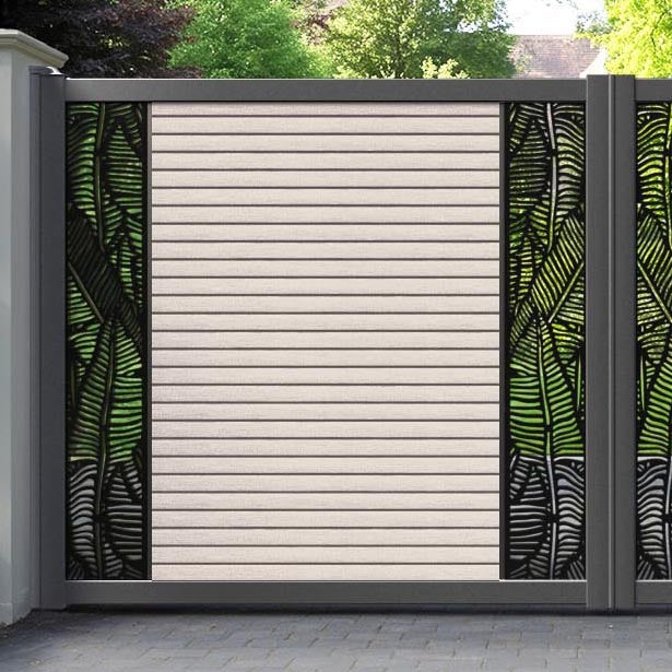 Hudson Feather Straight Top Driveway Gate - Mid Stone - Middle & End Screen