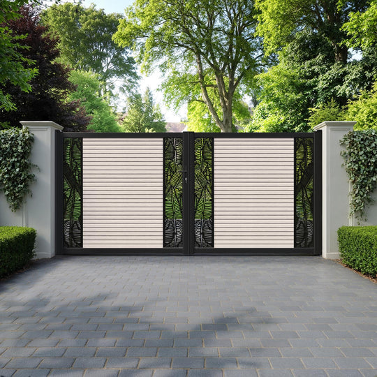 Hudson Feather Straight Top Driveway Gate - Mid Stone - Middle & End Screen