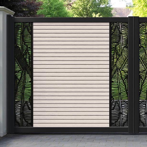 Hudson Feather Straight Top Driveway Gate - Mid Stone - Middle & End Screen