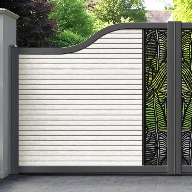 Hudson Feather Curved Top Driveway Gate - Light Stone - Middle Screen