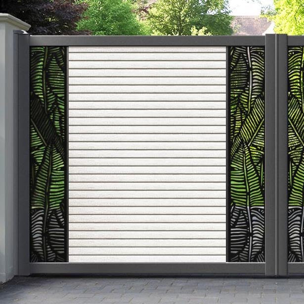 Hudson Feather Straight Top Driveway Gate - Light Stone - Middle & End Screen