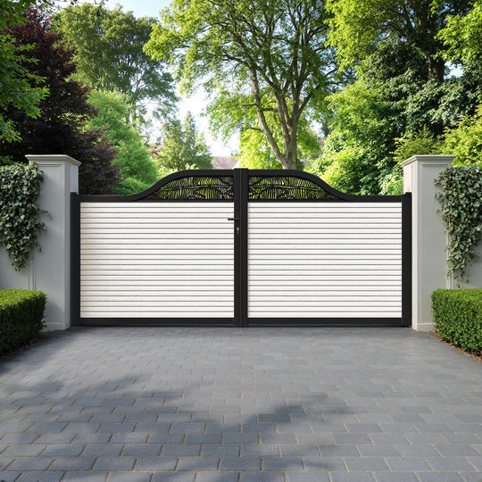 Hudson Feather Curved Top Driveway Gate - Light Stone - Top Screen